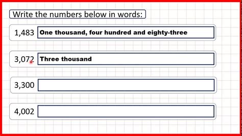 Four Digit Numbers in Numerals and Words .